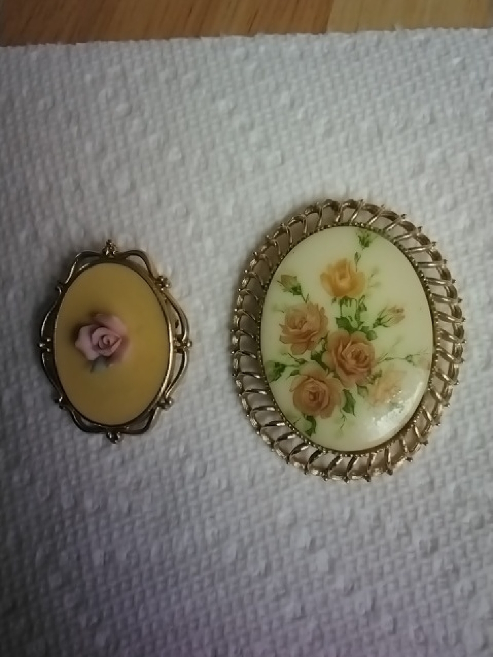 Michelle Lynn Floral Porcelain Cameo Brooches in Yellow and Pink